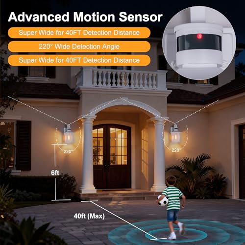 Aluminum Motion Sensor Outdoor Wall Lights with Ripple Glass (2 Count)