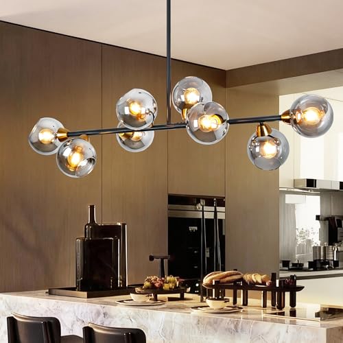 Linear Chandeliers for Dining Room 50" Gray Globe Rectangle Pendant Light