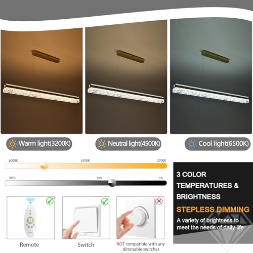 Modern LED Linear Pendant Light 47.24in Dimmable Kitchen Island Lighting Ceiling Hanging Luxury Modern Chandelier for Dining Room Office