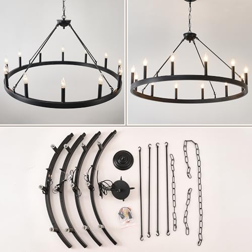 40 Inch Black Wagon Wheel Chandelier