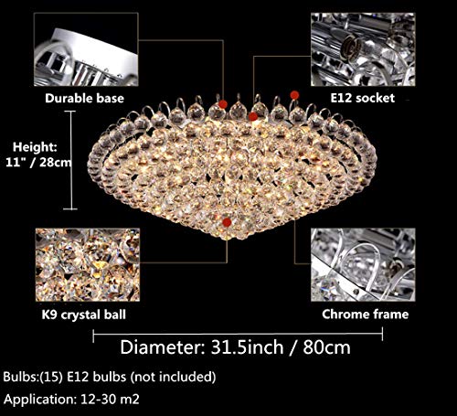 Luxury Crystal Chandelier Flush Mount 31.5" Modern Minimalist Design Pendant 15