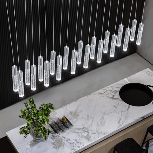 20 Lights Modern Crystal Chandeliers LED Pendant Light for Kitchen Island Dining Room Entrance Foyer Living Room Silver