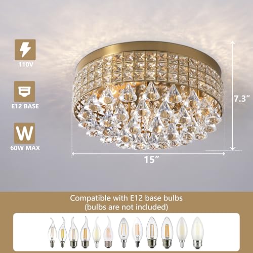 4 Lights Brass Crystal Chandelier