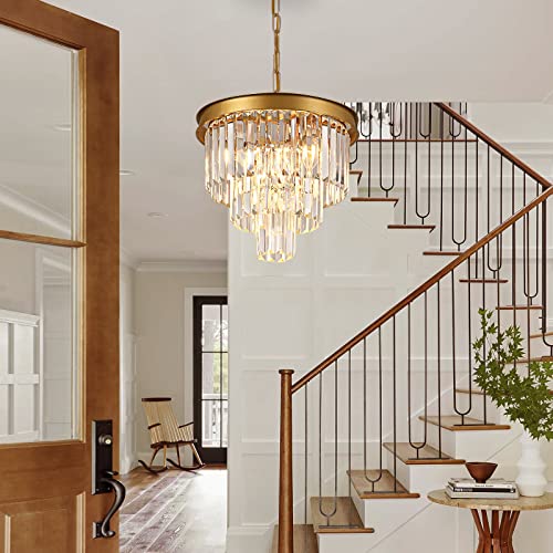 Gold Crystal Chandeliers 16” Modern Pendant Light Fixture for Dining Room