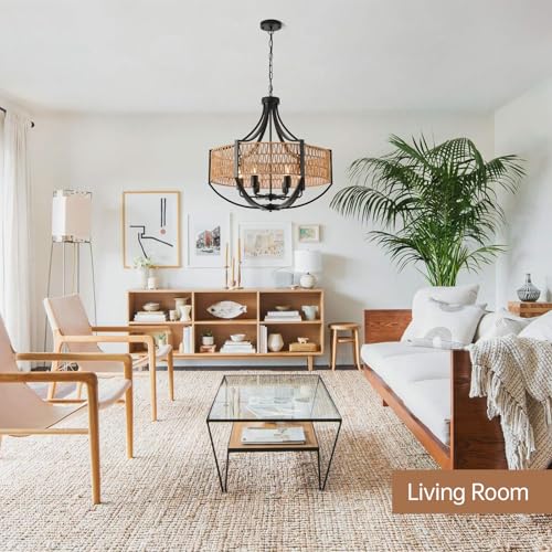 25.6" Large Rattan Chandelier