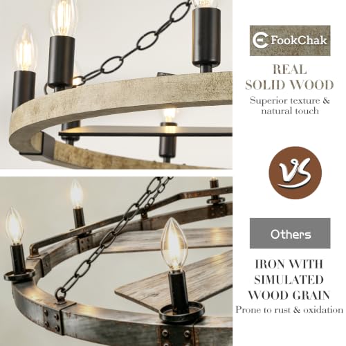 Rustic Wagon Wheel Chandelier with Fan Farmhouse Light Fixture with Fan 35"