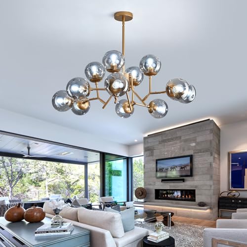 12 Light Modern Gold Sputnik Chandelier with Glass Globe