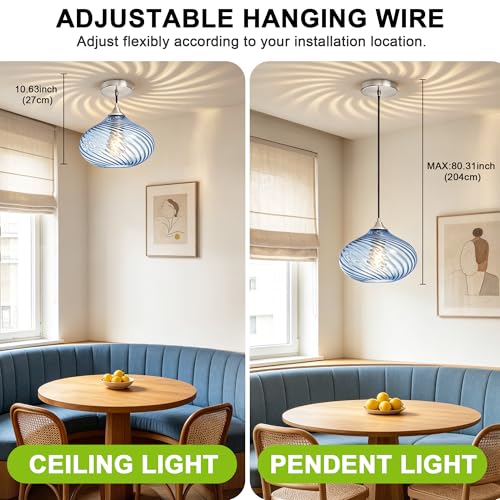 11in Brushed Nickel Pendant Lights Kitchen Island with Blue Glass Shade 1PC