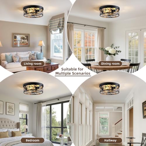 12.6" Gold Accent Flush Mount Ceiling Light (Black)