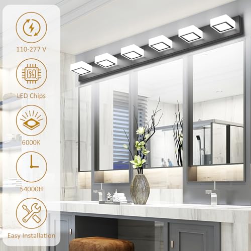 Black Bathroom Vanity Lights 48inch Metal Acrylic LED Modern Bathroom Wall Lighting Fixtures Matte Black