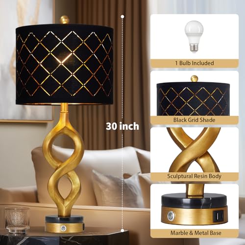 30" Black and Gold Table Lamp for Living Room