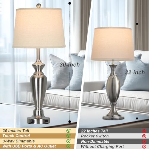 30" Tall Silver Table Lamps Set of 2 for Living Room (2 Count)