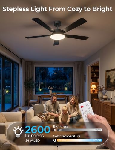 52" Smart Ceiling Fans with Lights and Remote (Black +Brown / 52 Inch)