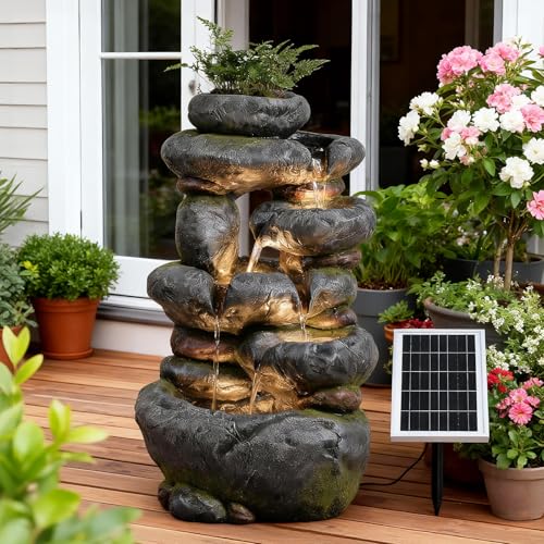 5 Tiers Cascading Solar Water Fountain Outdoor Garden