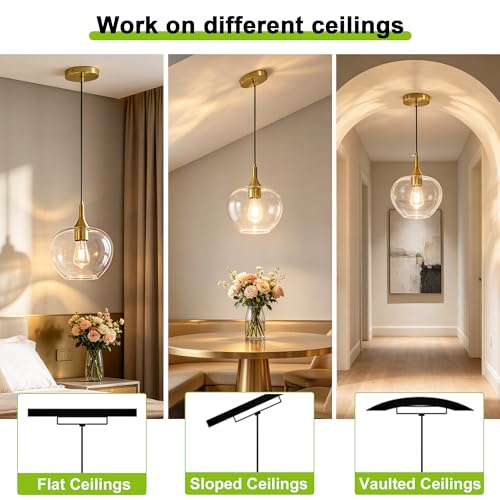 9.45in Gold Pendant Lights Kitchen Island with Clear Glass Shade 2Pack