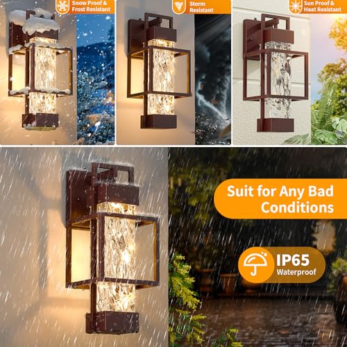 Oil Rubbed Bronze Dusk to Dawn Outdoor Porch Light Fixtures Wall Mount 14'' Dimmable Exterior Lighting for Outside Waterproof Wall Lantern Lamps Sconce Coach Lights for House Garage (2 Count)