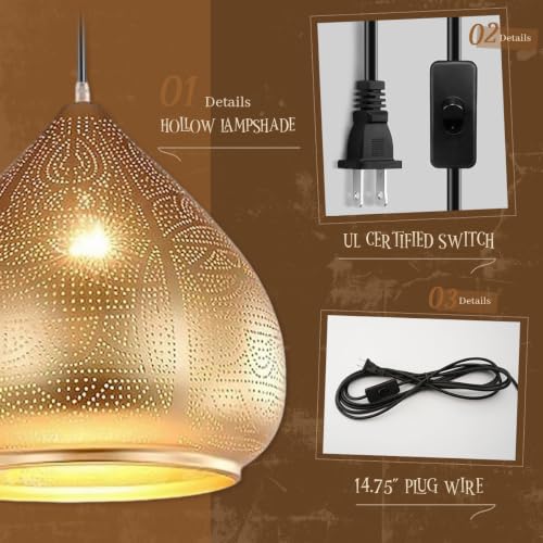 Retro Hanging Pendant Light Plug in Cord Moroccan Hanging Lamp