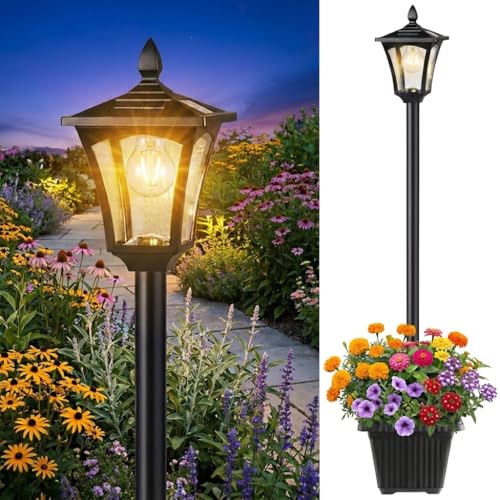 76" Solar Lamp Post Lights with Planter