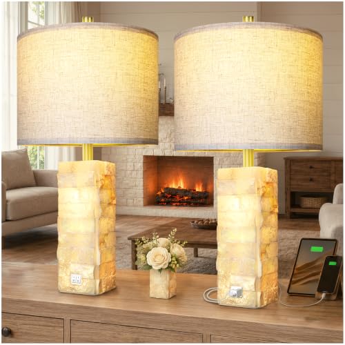 Alabaster Table Lamps with Night Light (2 Count)