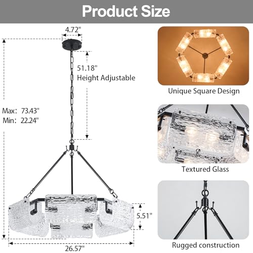26.5" Black Glass Chandeliers for Dining Room