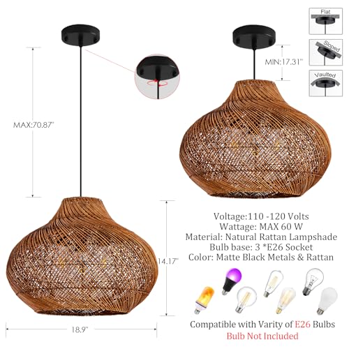 18.9" Rattan Pendant Light