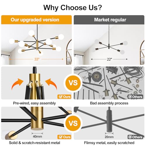11" 52" Height Adjustable Modern Chandelier Ceiling Light Fixture