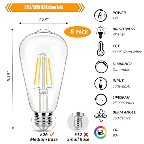 8 Pack Dimmable LED Edison Bulbs 40W Equivalent (8 Count)