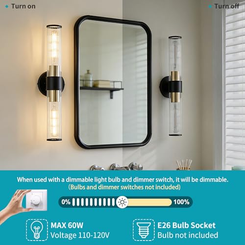 Hardwired Black Gold Vanity Light Threaded Glass Wall Sconce 2 Pack (2 Count)