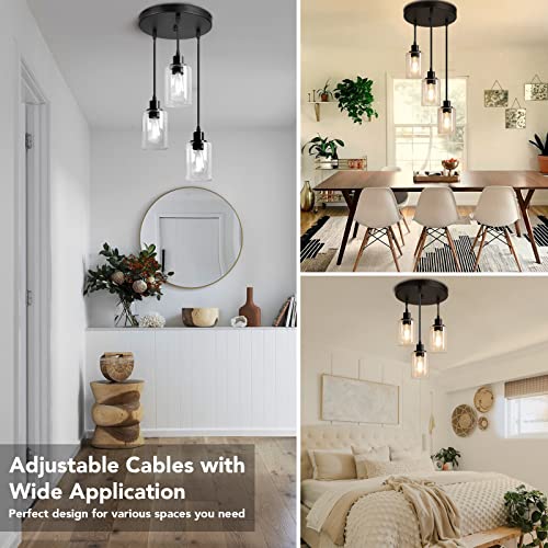 Industrial 3 Light Pendant Light Fixture Clear Glass