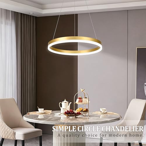 20" Modern Gold Led Chandelier Ring Dimmable LED Chandeliers with Remote Control for Kitchen Island Height Adjustable Chandelier Led Pendant Light for Living Room Dining Room Bedroom Foyer