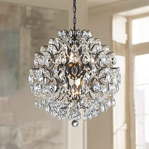 Modern Pendant Black Chandelier Crystal Raindrop Lighting Ceiling Light Fixture Lamp for Dining Room Bathroom Bedroom Livingroom 6 E12 Bulbs Required D19 in x H21 in