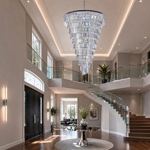 48 Lights Spiral Crystal Chandelier Black Modern Light Fixture Large Chandelier