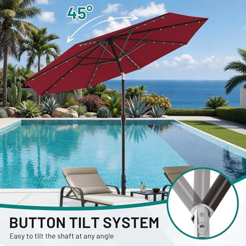 9FT Patio Umbrella with Solar Lights