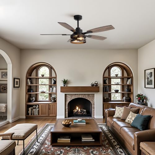 52 Inch Ceiling Fan with Light and Remote Control (Wood Grain - Flush Mount / 52 Inch)
