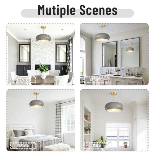 Gray Semi Flush Mount Ceiling Light Mid Century Light Fixture Nursery Close to Ceiling Lights Hallway Gold Semi Flush Mount Lamp Modern Porch Glass Chandeliers Entryway Overhead Light