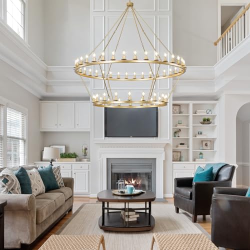 Gold Wagon Wheel Chandelier 2 Tier 60
