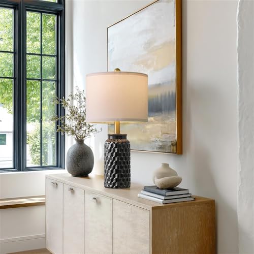 20.5" Black Modern Ceramic Bedside Lamp Set of 2 for Bedroom Decor Farmhouse Table Lamp for Living Room Office Dorm (2 Count)