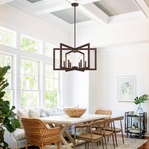 25" 61" Height Adjustable Modern Matte Brown Chandelier for Dining Room