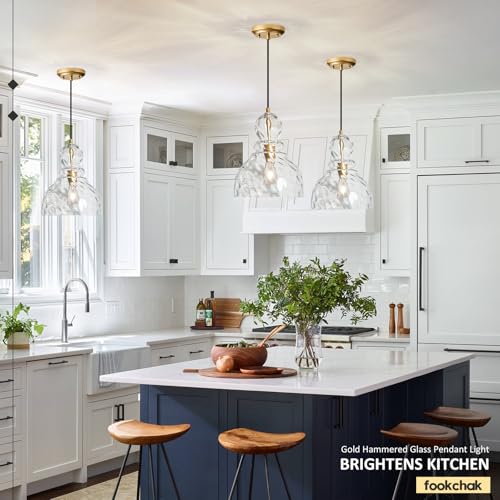 Hammered Glass Pendant Light Gold Pendant Lights Kitchen Island 10in Large Brass Kichen Island Light Over Sink Glass Ceiling Pendant Light for Entry Hallway Dining Room