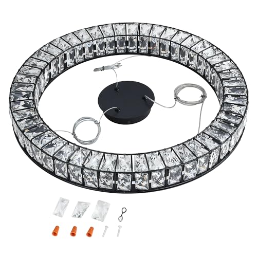Crystal Chandeliers Modern Black LED Chandelier Adjustable LED Ceiling Light Fixtures Black Hanging Pendant Lights for Living Room Dining Room