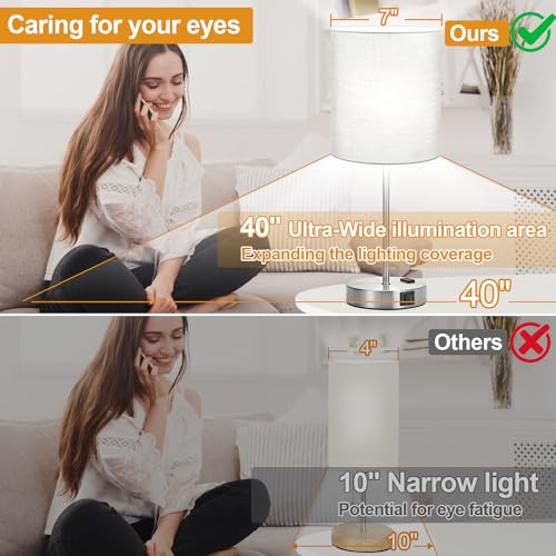 Set of 2 Grey Touch Control Table Lamps with 2 USB Ports & AC Outlet (2 Count)