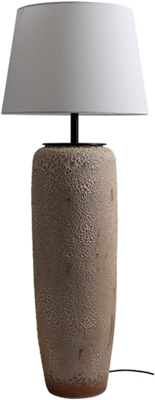 Floor Lamp Japanese Simple LED Floor Lamp Linen Shade Wabi-sabi Style Ceramic Standing Light for Home Hotel Villa Coffee Shop Decoration
