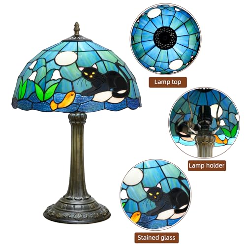 Tiffany Style Stained Glass Table Lamp Black Cat Table Lamp Bedroom Bedside Lamp Living Room Dining Room Office Decoration Desk Lamp Home Decoration Creative Gift Scene Props