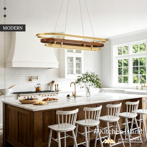 3 Ring LED Chandelier Modern Chandeliers Red Walnut Wood Gold Dimmable 39''