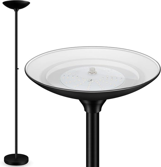 30W Torchiere Floor Lamp - 3600LM Super Bright LED Floor Lamp, 71 Inch Stepless Dimmable Standing Lamp with 3000K Lighting, Rotary Switch, Tall Metal Torch Floor lamps for Living Room/Bedroom (Black) - Aura Lighting