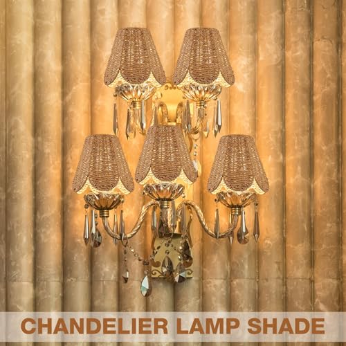 Small Clip on Chandelier Rattan Lamps Set Shade Scalloped Lampshade 3"top x 6"bottom x 5