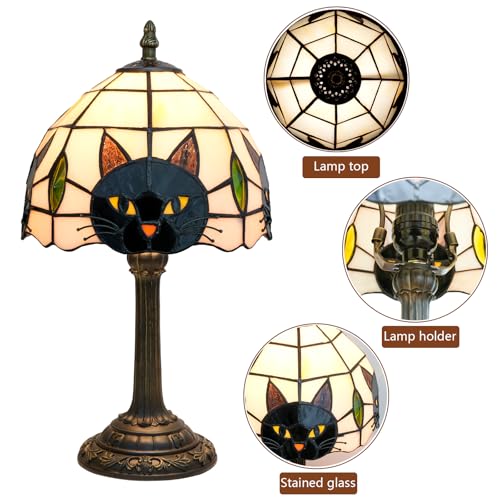 Tiffany Style Black Cat Stained Glass Table Lamp Cute Small Quirky Table Lamp Bedroom Bedside lamp Living Room Dining Room Office Decoration Desk lamp Home Decoration Creative Gift Scene Props