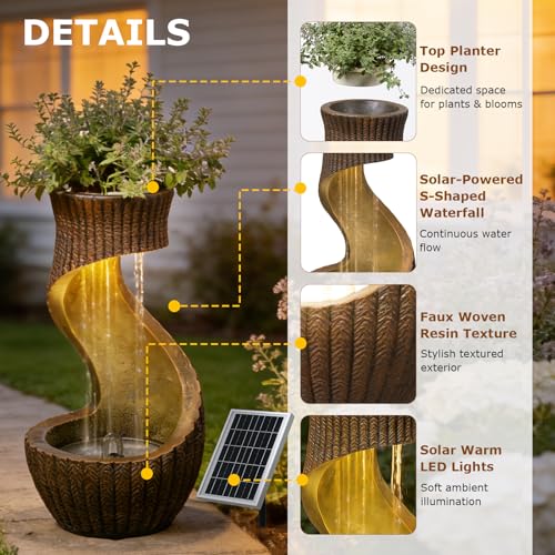 26.77" Tall Solar Water Fountain Outdoor Waterfall Feature