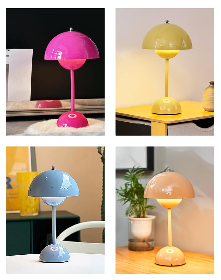 Modern Flower Bud Lamp 12" Cordless Touch Lamp Dimmable 2600mAh Rechargeable Desk Lamp Nordic Minimalist Mushroom Lamp Nightstand Bedside Lamp for Bedroom Living Room