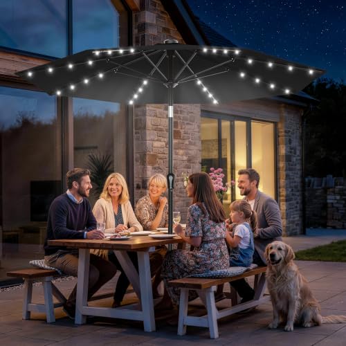 9FT Patio Umbrella with Solar Lights